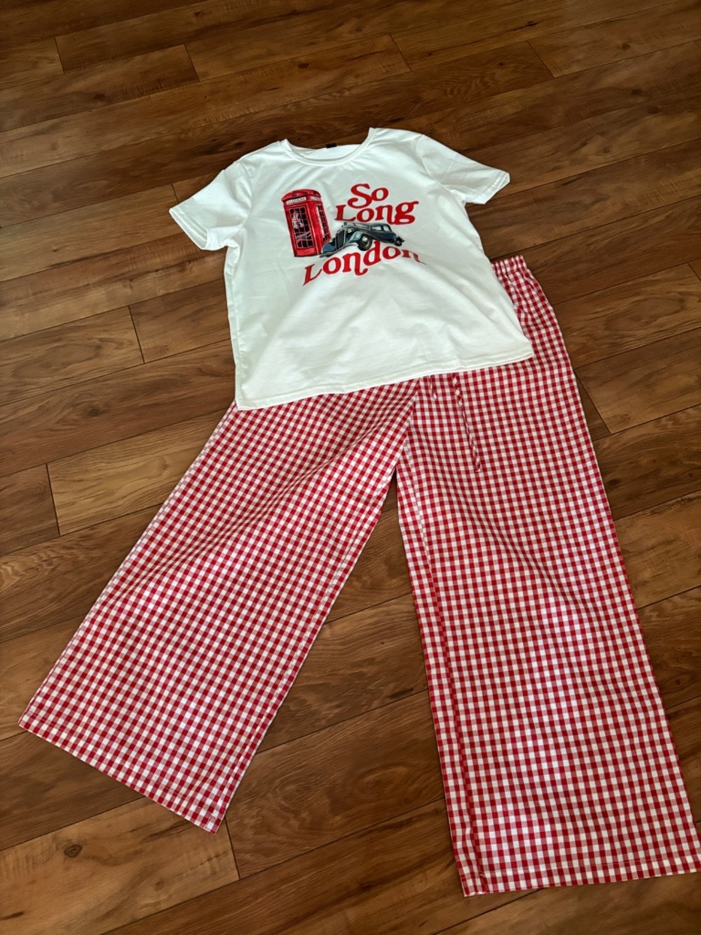 Red and white outfit